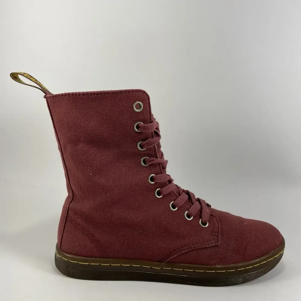 Dr Martens Docs Stratford Canvas Fold Over Boots Womens Size 6 Red Tartan Inlay